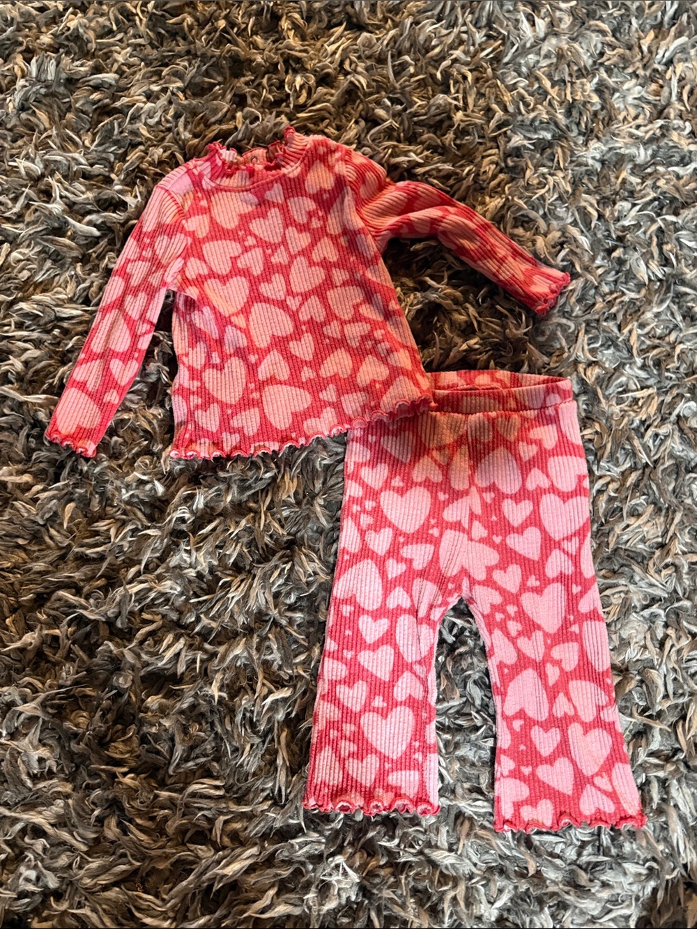 Old Navy Pink Heart Ribbed Two-Piece Pajama Set